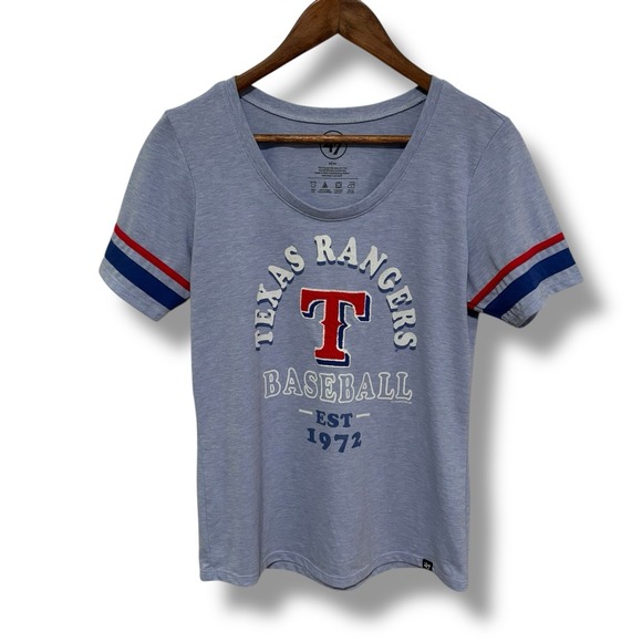 47 Brand Women's Texas Rangers Round‎ Neck T Shirt Blue Size Medium 18.5 x 25.5 - Picture 1 of 5
